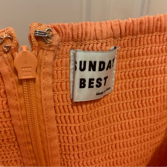 Sunday Best Vibrant Neon Orange Linen Blend Lined Spaghetti Strap Mini Dress M - Picture 3 of 9